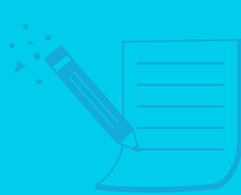 Icon of a pencil writing on a piece of paper to create a digital marketing strategy