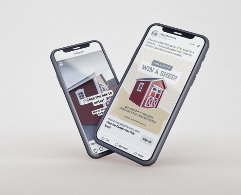 Mockup of Valley Structures social media giveaway Meta Ads that promote "Win A Shed"