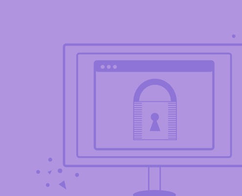 An illustration of a desktop computer monitor with a locked padlock on a website browser to symbolize website security and reCAPTCHA.