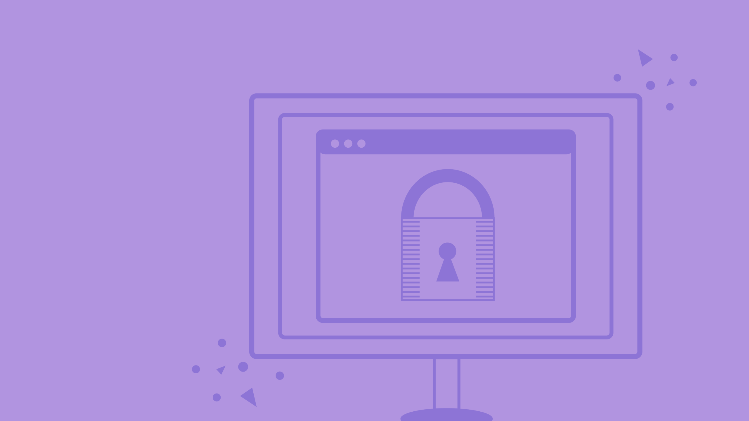 An illustration of a desktop computer monitor with a locked padlock on a website browser to symbolize website security and reCAPTCHA.