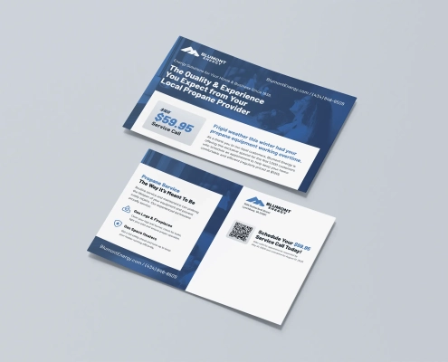 Mockup of service call postcard promotion for Blumont Energy