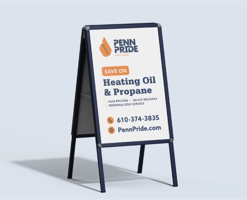 Mockup of an A-frame sign for Penn Pride