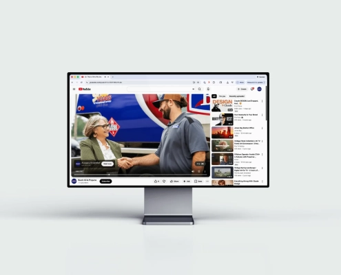 Desktop mockup of a video advertisement for an Estland client