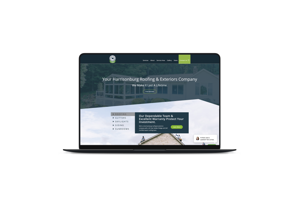 Valley Roofing & Exteriors website shown on a laptop screen